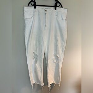 Risen White Straight Leg Distressed Jeans